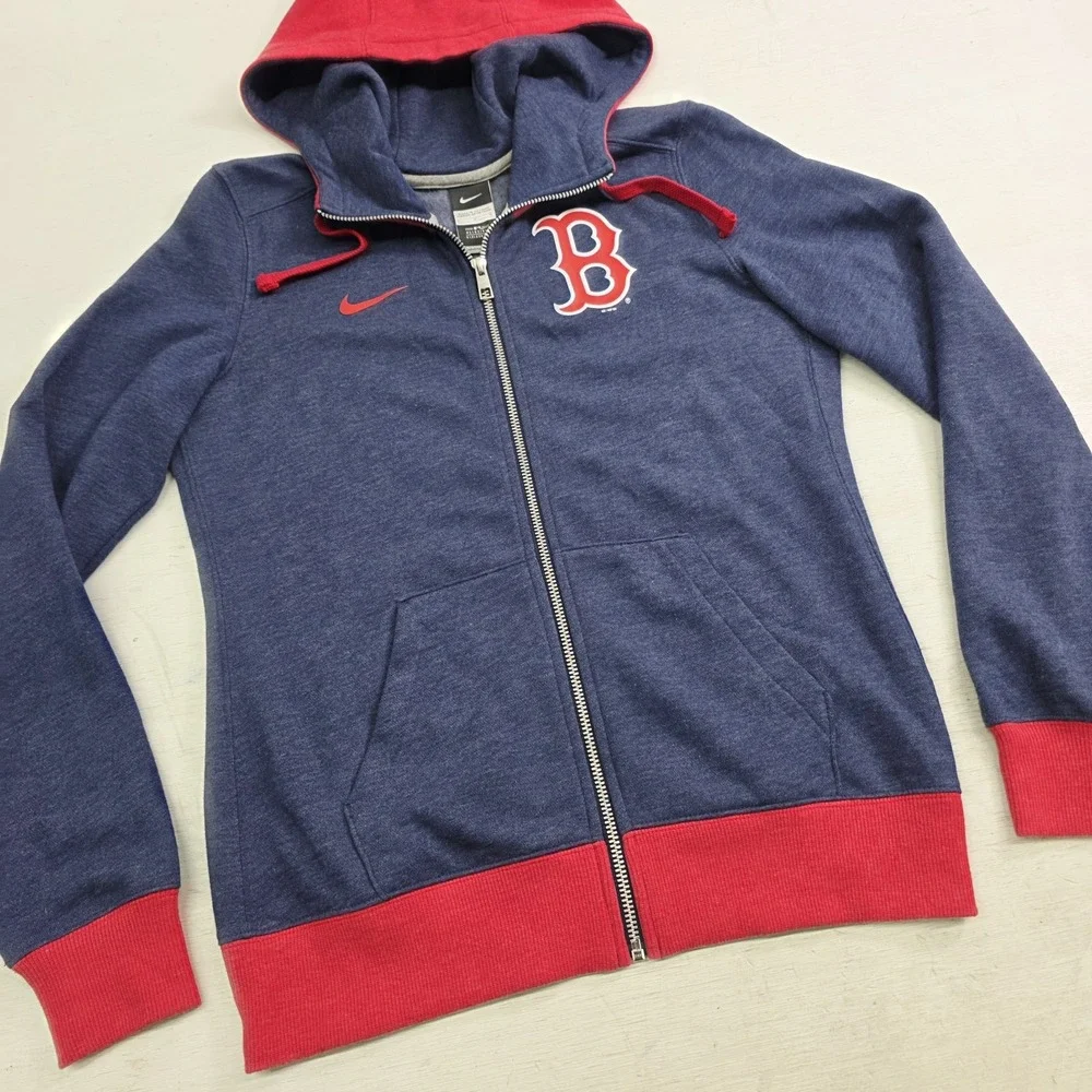 Nike MLB Boston Red Sox Baseball Full Zip Blue Hoodie Jacket Youth Boys Sz L EUC